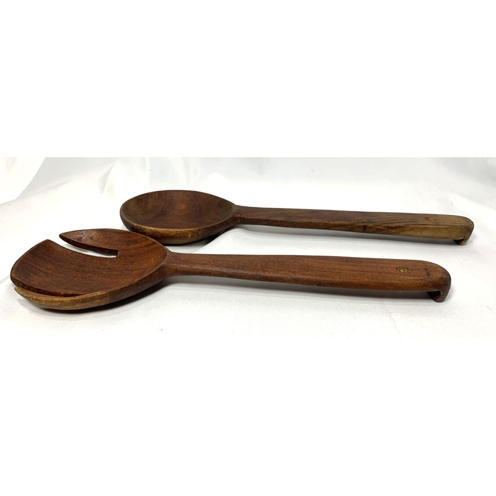Wood Utensils Kitchen Wall Decor Salad Set Fork Spoon Vintage Country Rustic 12" - Picture 3 of 3